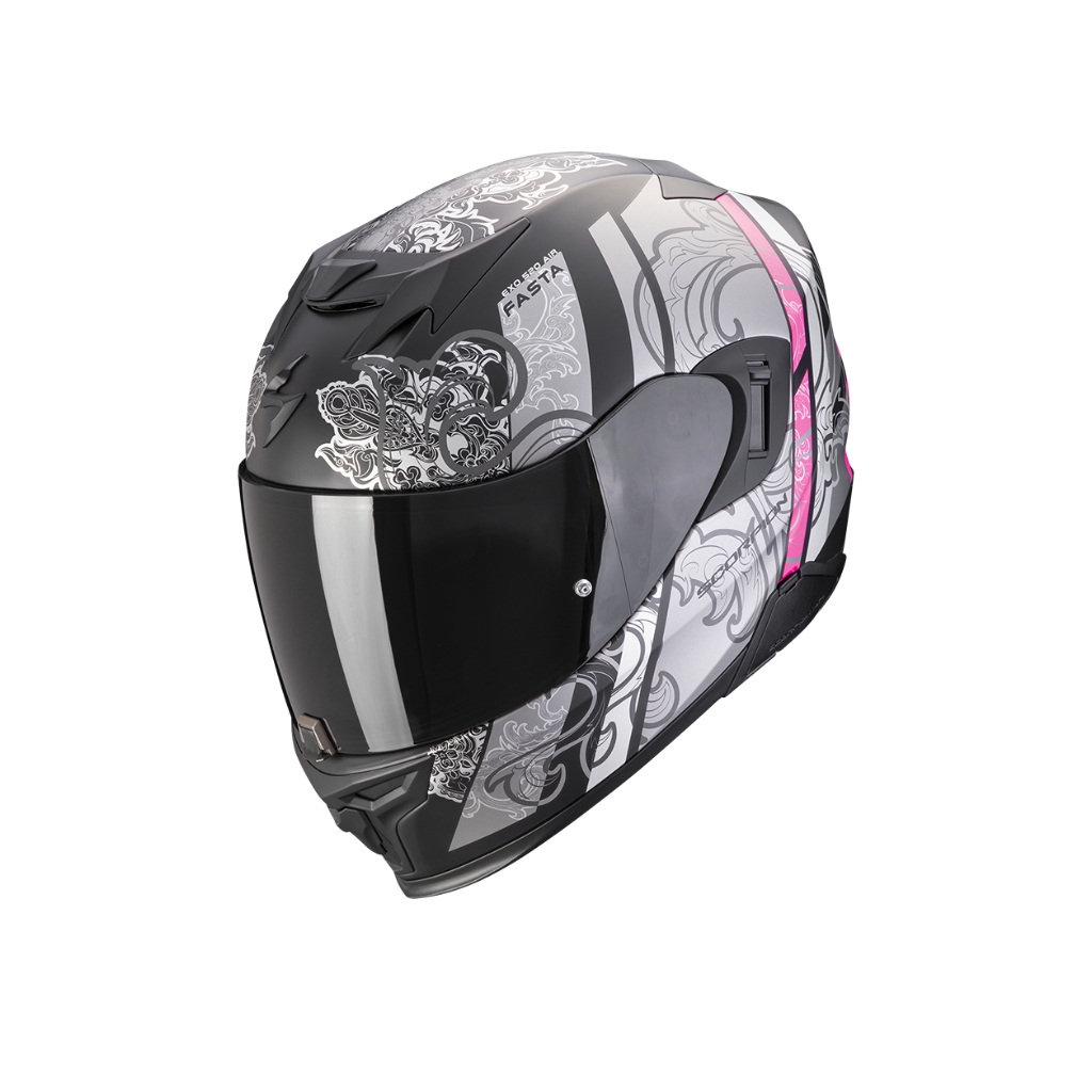 Casco Scorpion Exo 520 Evo Air Fasta Negro Mate Plata Rosa (Talla S)