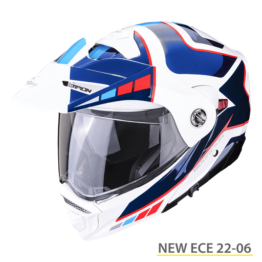 [89-399-236-05] Casco Scorpion ADX 2 Camino Perla Blanco Azul Rojo (Talla L)